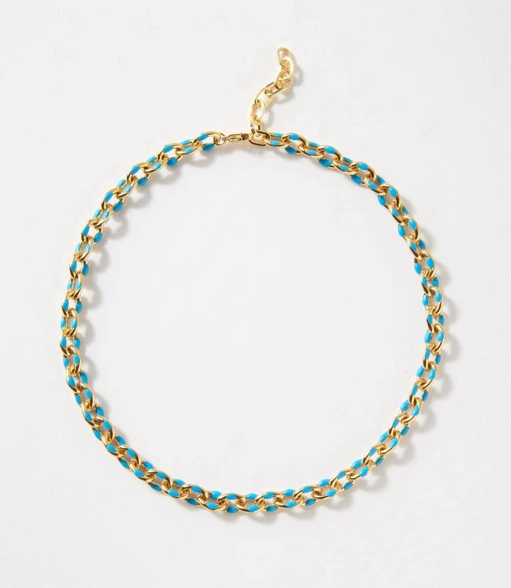 NEW MARLYN SCHIFF women's painted link necklace in turquoise